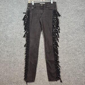 Hot Topic Jeans Womens 7 Black Punk Vtg Goth Y2K Chain Grunge Rings Grommet